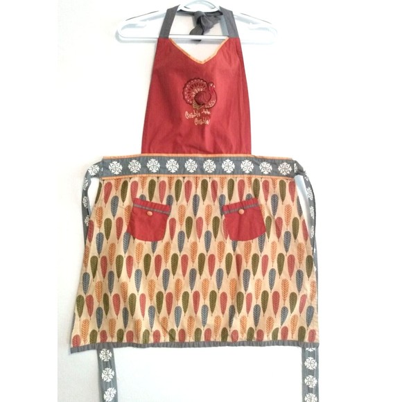 Kay Dee Designs Turkey Gobble Thanksgiving Kitchen Apron Pockets Embroidered - Picture 1 of 10